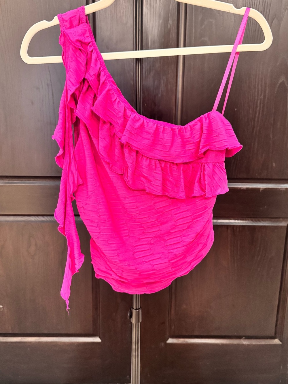 Women’s One-Shoulder Ruffled Tank Top - Hot Pink
